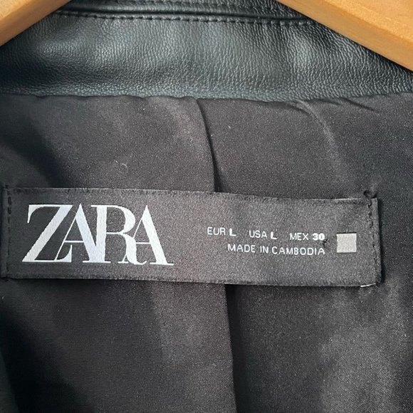 Zara  Black Faux Leather Oversized Double Breasted Blazer, Sz L - Picture 14 of 16